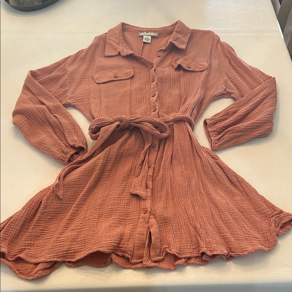 🥳 2 Items / $20 🥳 Button-Front Tie-Waist Women's Dress in Terracotta